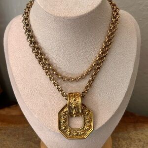 Yves Saint Laurent Gold Octagon Pendant Chain Necklace